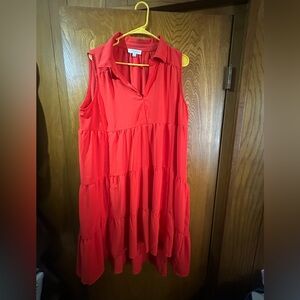 Umgee Red Tiered Babydoll Dress Sleeveless Size 1XL